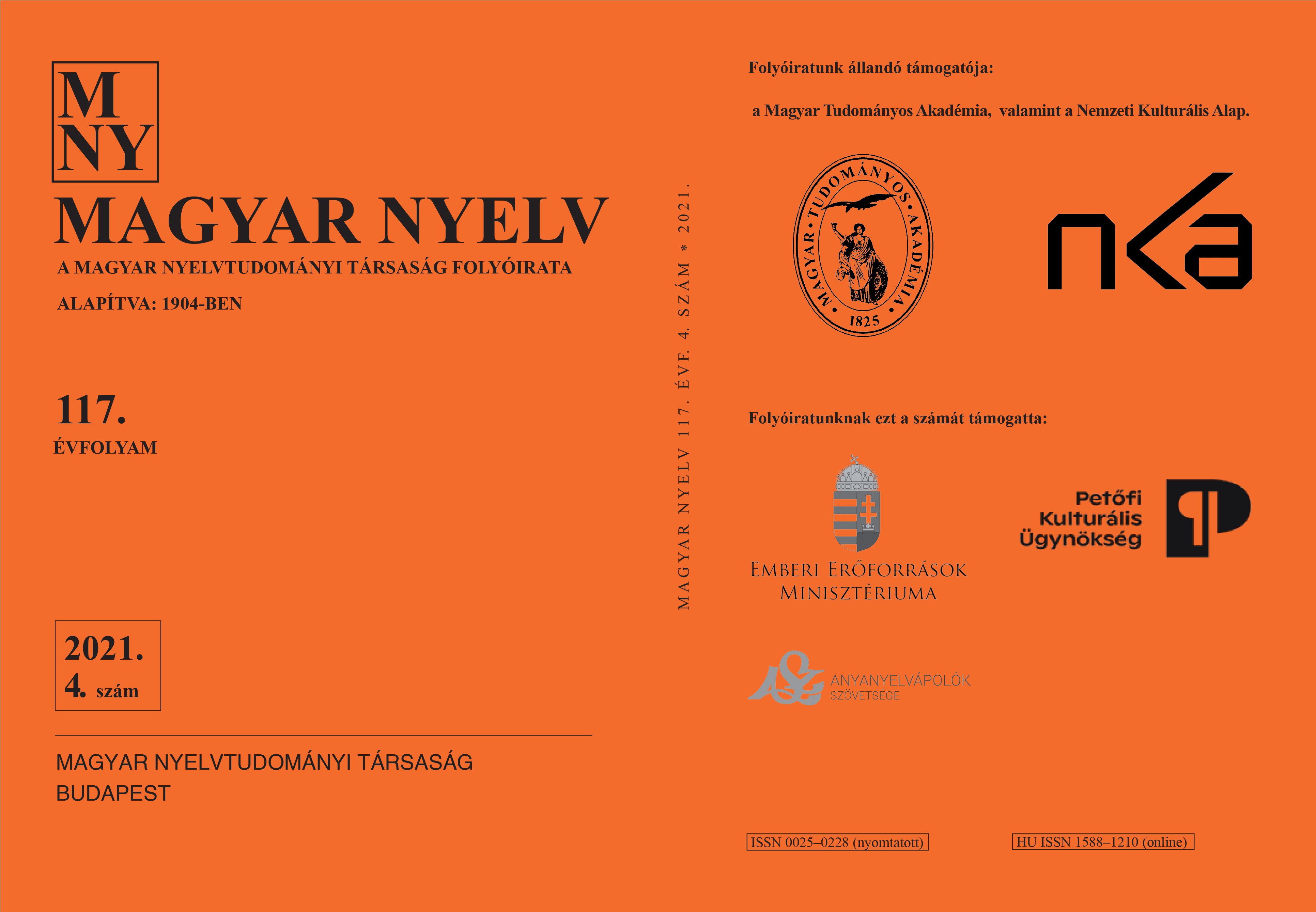 					View Vol. 117 No. 4 (2021): Magyar Nyelv
				