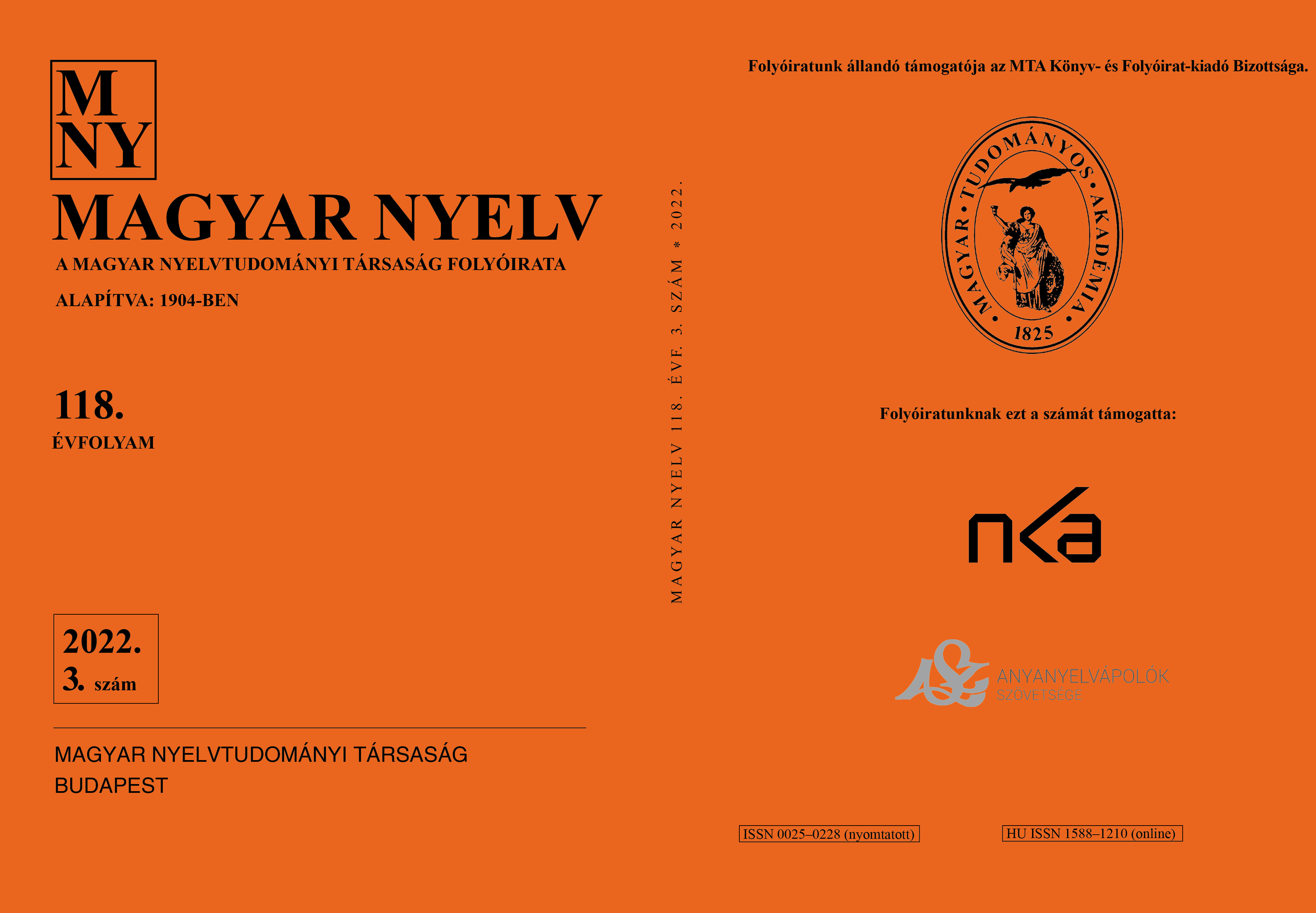 					View Vol. 118 No. 3 (2022): Magyar Nyelv
				