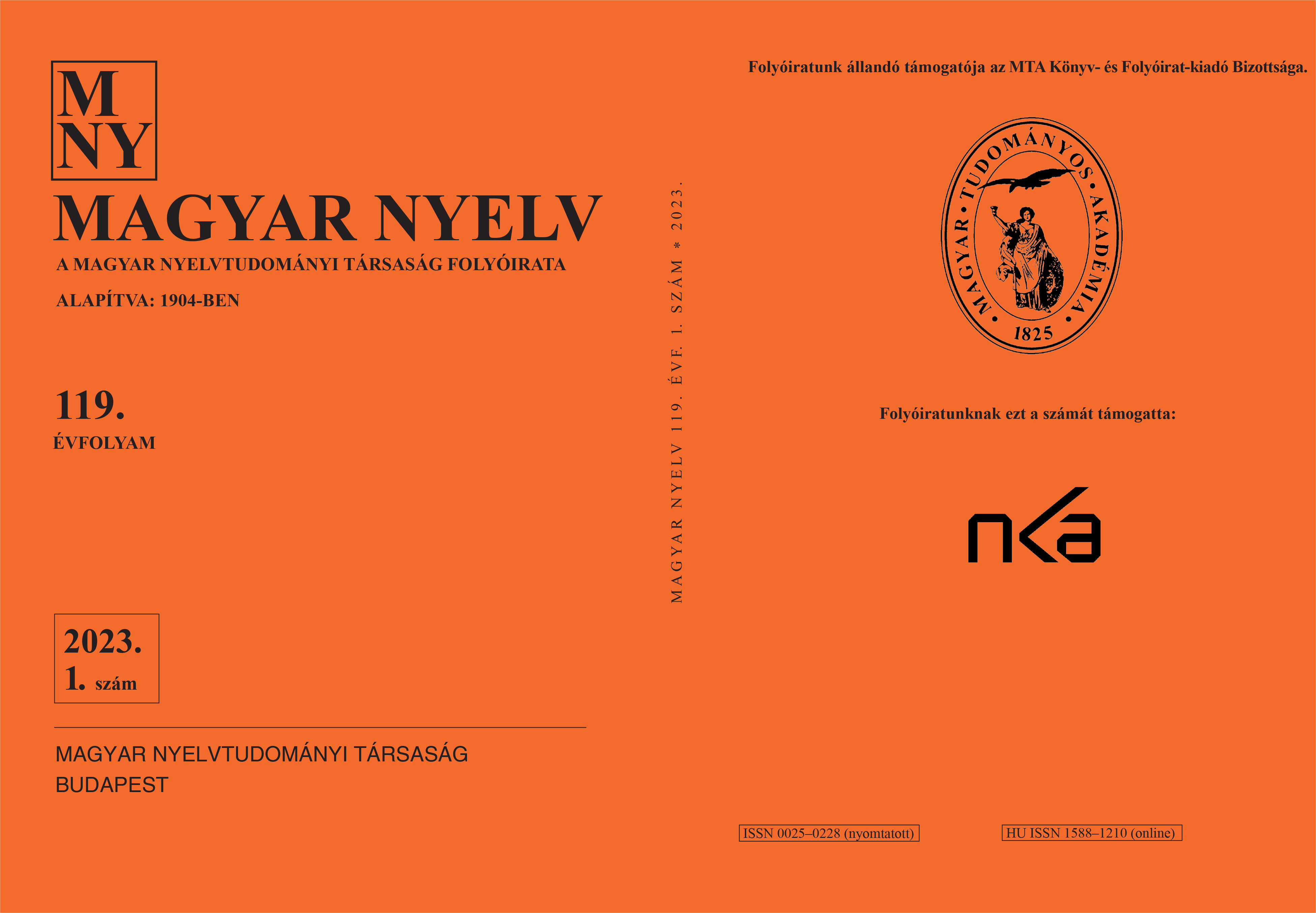 					View Vol. 119 No. 1 (2023): Magyar Nyelv
				