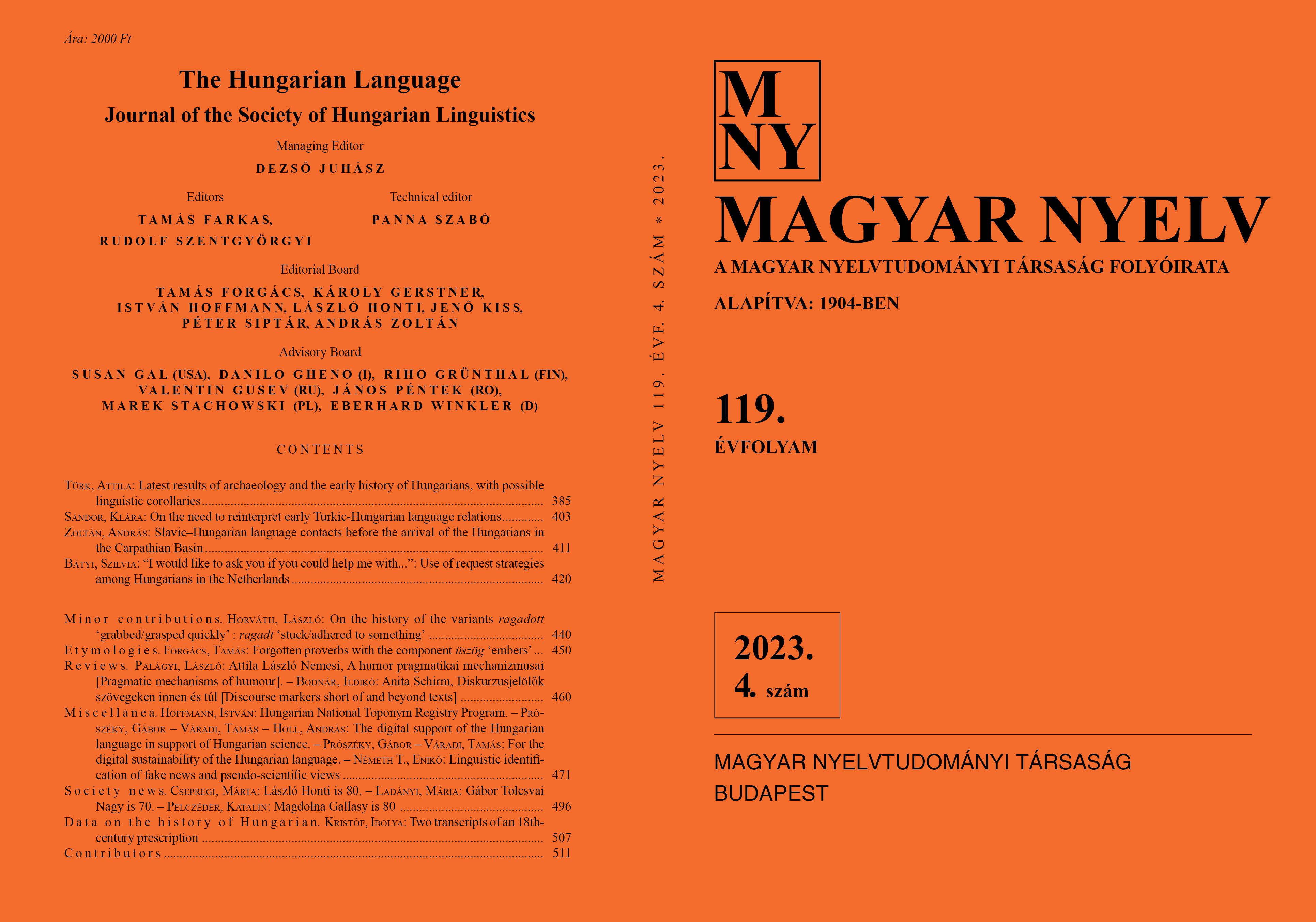 					View Vol. 119 No. 4 (2023): Magyar Nyelv
				