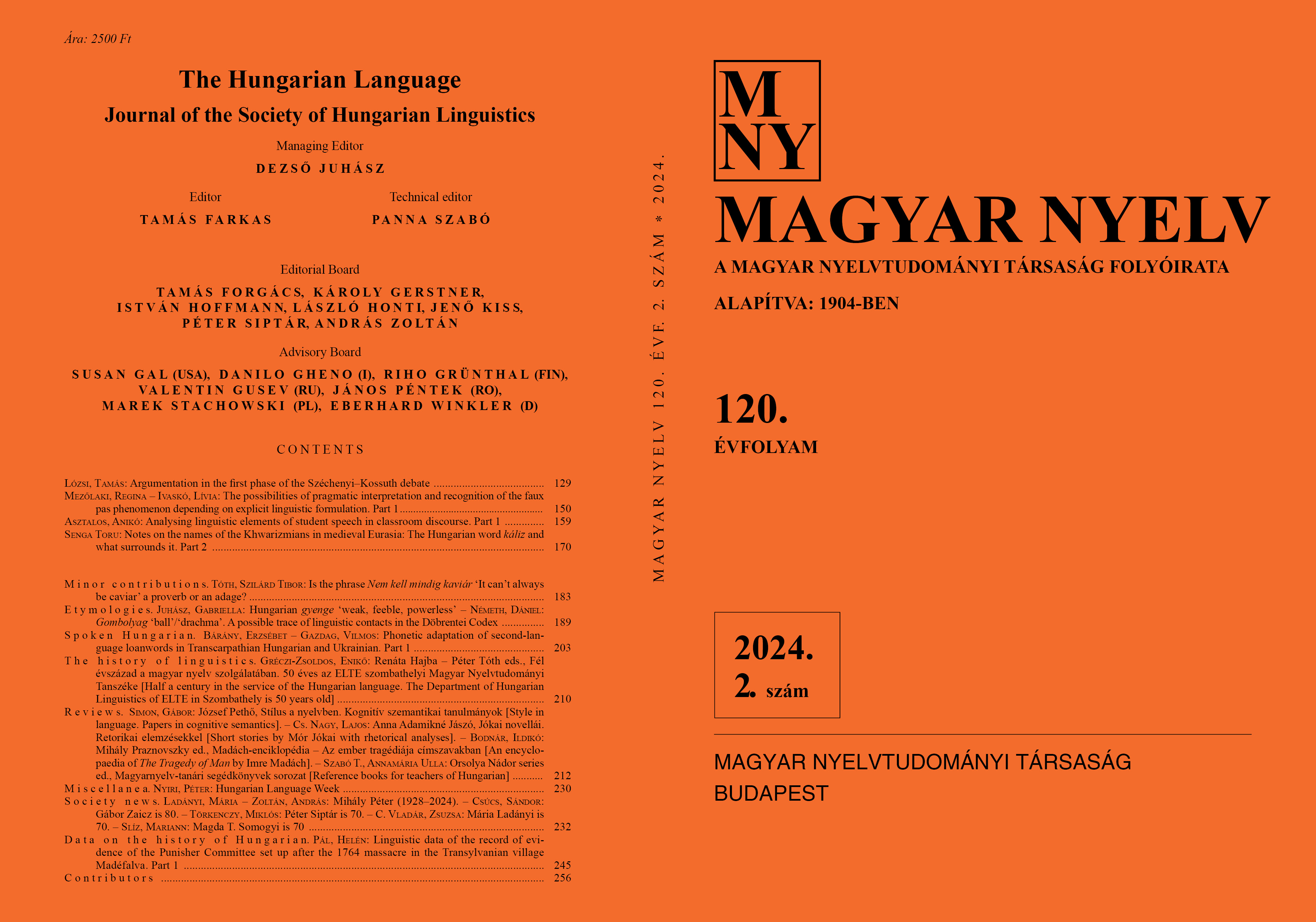 					View Vol. 120 No. 2 (2024): Magyar Nyelv
				